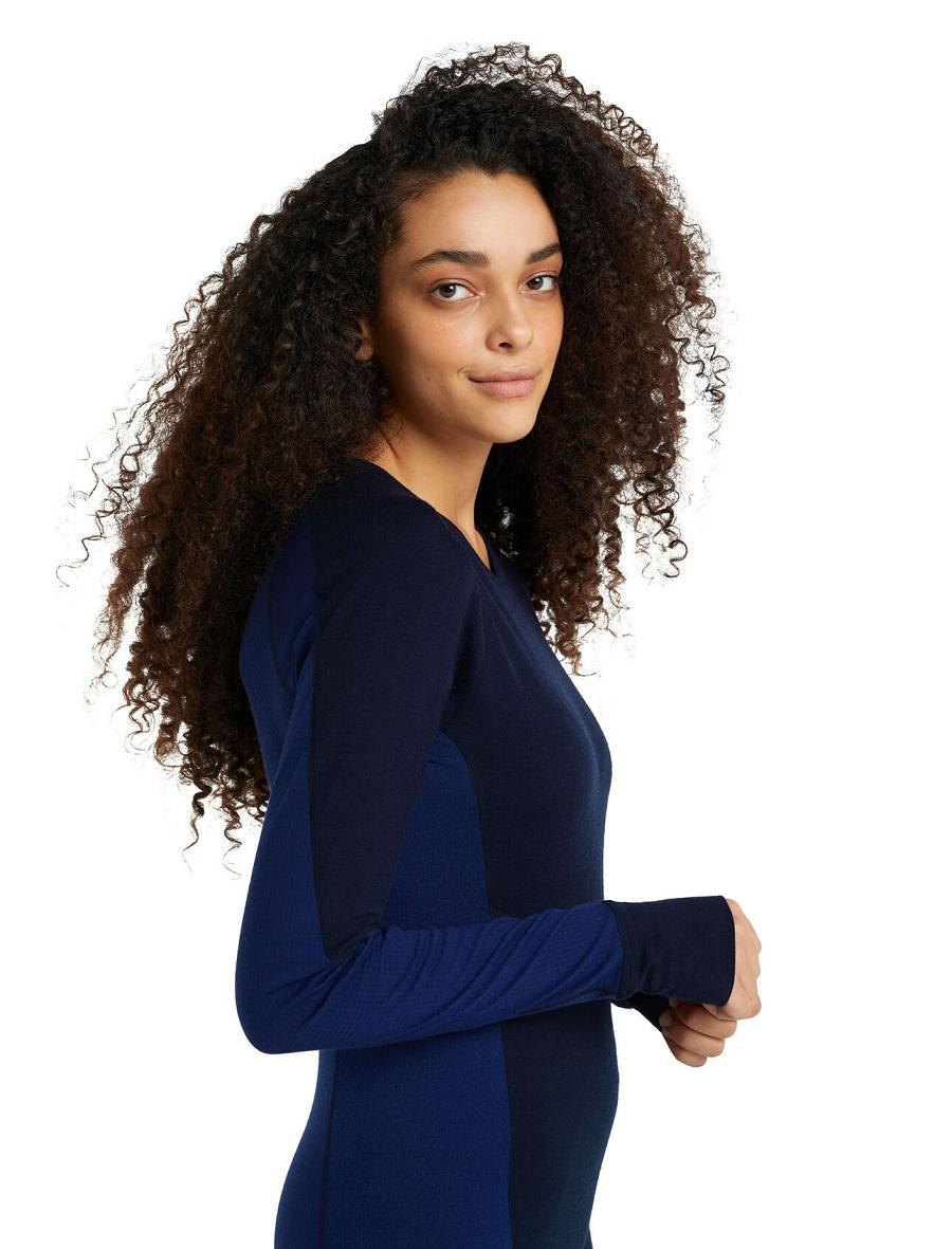 Women's Icebreaker BodyfitZone™ Merino 260 Zone Long Sleeve Crewe Thermal Top Base Layers Midnight Navy / Royal Navy | CA 1042FDNM